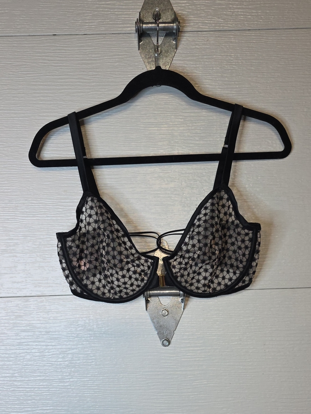 Victoria's Secret Black Sheer Lace Underwire Bra with Gold Accent